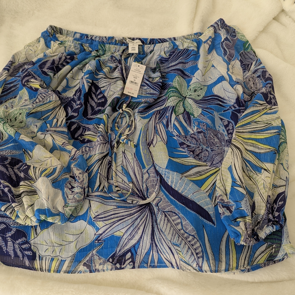 White House Black Market Blue Floral Blouse